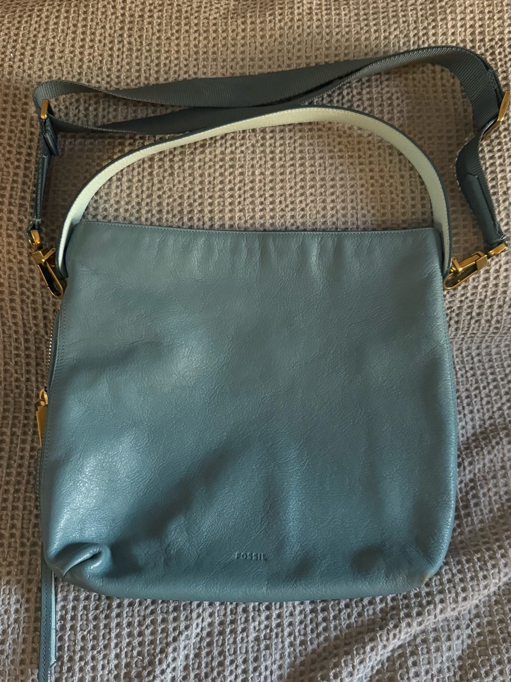 Fossil Slate Teal Leather Crossbody Bag with Gold Hardware